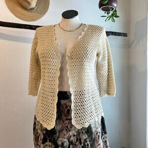 Vintage Norm Thompson Linen Cotton Loose Knit Short Sleeve Sweater Size Large